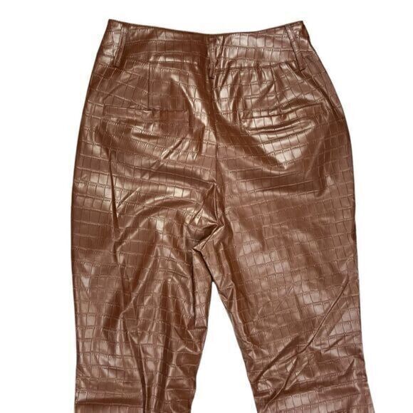 PrettyLittleThing Flare Pants Womens Size 6 Brown Faux Leather Croc Embossed New - Picture 7 of 16
